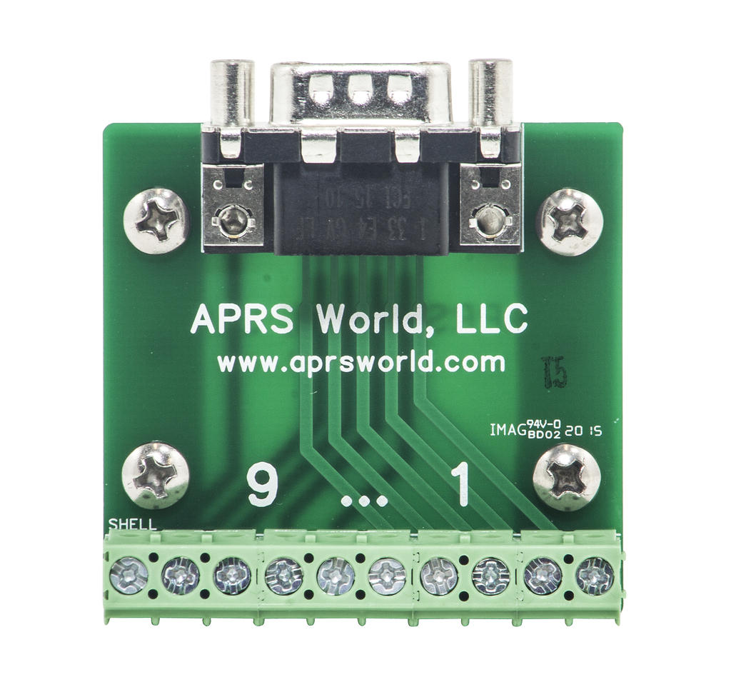 APRS6591: DB9 Male Breakout Board to Screw Terminals, DIN Rail Mountable