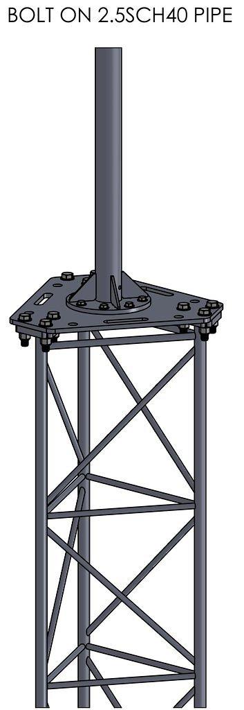 APRS8005: APRS World's tower top plate for standard Bergey GL tower section and flange. Top mast (pictured) is not included.