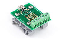 APRS6863: Mini USB Breakout Board to  Screw Terminals with DIN Rail Clips