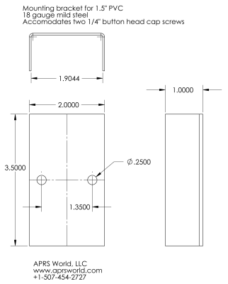 dimensioned drawing of PVC bracket